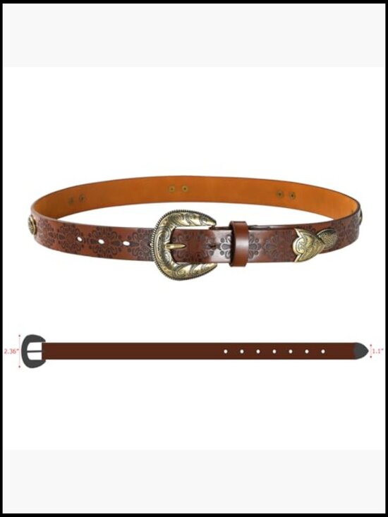 Women\'s Faux Leather Western Cowgirl Belt with Vintage Cowboy Buckle main image 4